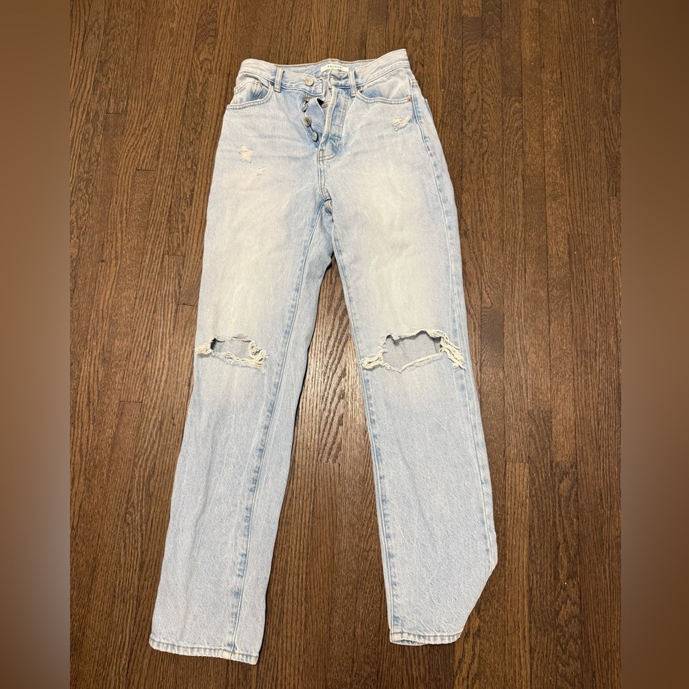 Pacific Sunwear Blue Straight Leg Jeans with Distressed Details
